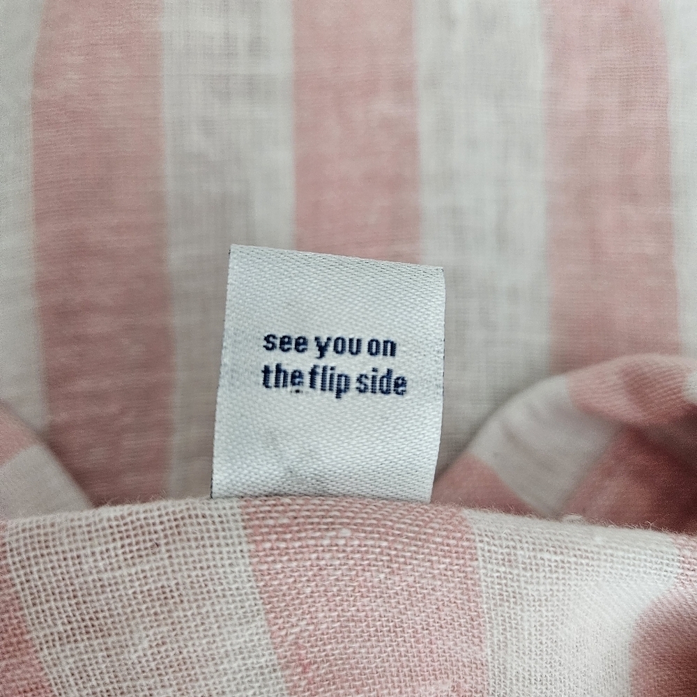 Old Navy Shirt Linen Pink Stripe Short Sleeve Button Up Collared Tie Knot Small - Picture 6 of 8
